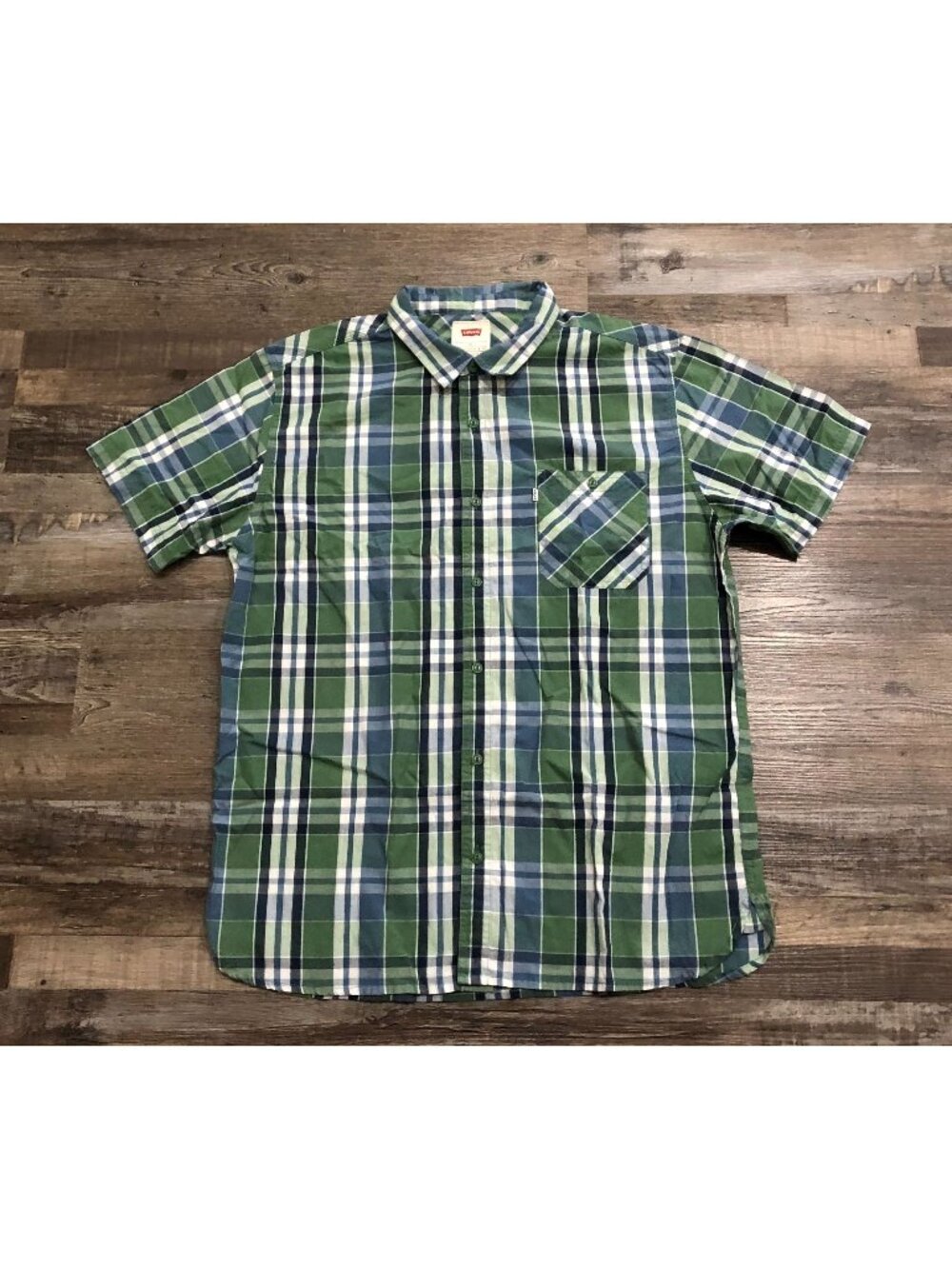 Levi's Mens XL Green & Blue Plaid Short Sleeve Button Up Shirt